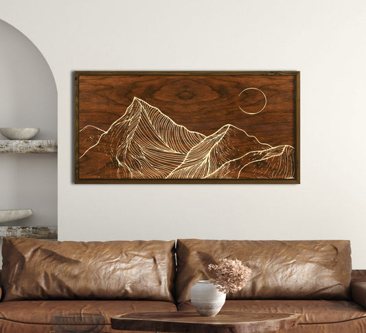 Mountain Wood Wall Art - Wooden Engraving